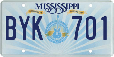 MS license plate BYK701