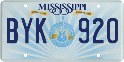 MS license plate BYK920