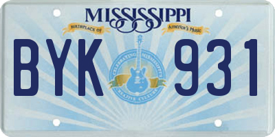 MS license plate BYK931