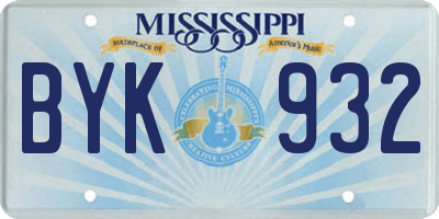 MS license plate BYK932