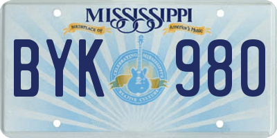 MS license plate BYK980