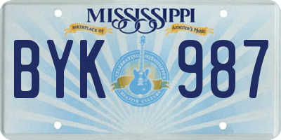 MS license plate BYK987