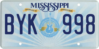 MS license plate BYK998