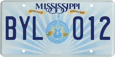 MS license plate BYL012