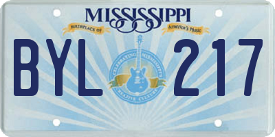 MS license plate BYL217