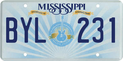 MS license plate BYL231