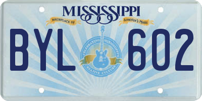 MS license plate BYL602