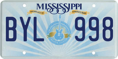 MS license plate BYL998