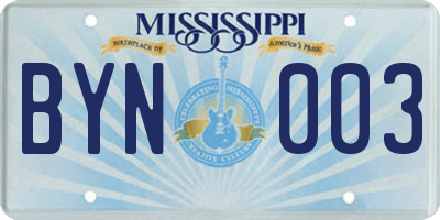MS license plate BYN003