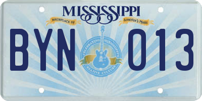 MS license plate BYN013