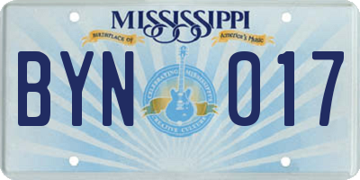 MS license plate BYN017