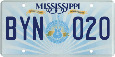 MS license plate BYN020