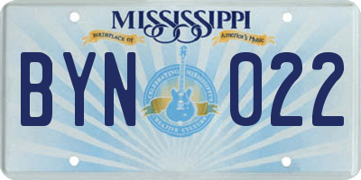 MS license plate BYN022