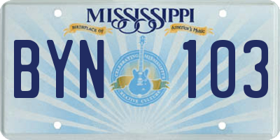 MS license plate BYN103