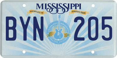 MS license plate BYN205