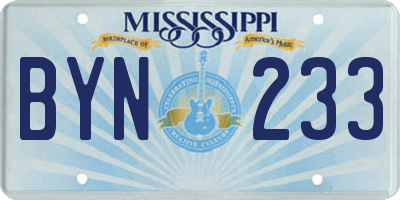 MS license plate BYN233