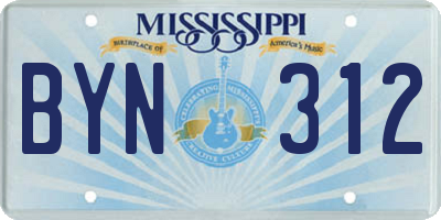 MS license plate BYN312