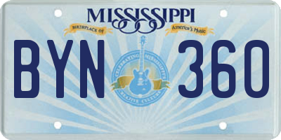MS license plate BYN360