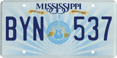 MS license plate BYN537