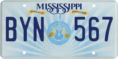 MS license plate BYN567