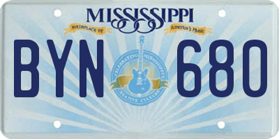 MS license plate BYN680