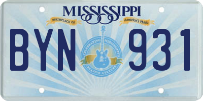 MS license plate BYN931