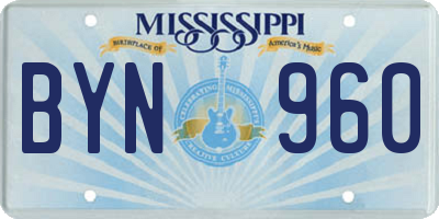MS license plate BYN960