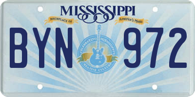 MS license plate BYN972