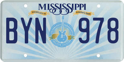 MS license plate BYN978