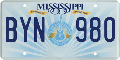 MS license plate BYN980