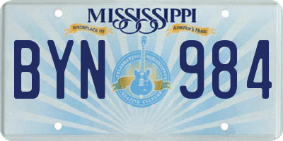 MS license plate BYN984