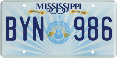 MS license plate BYN986
