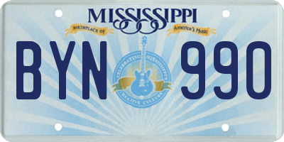 MS license plate BYN990