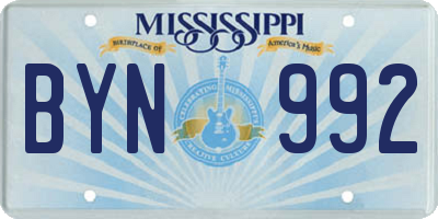 MS license plate BYN992