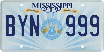MS license plate BYN999