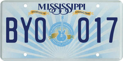 MS license plate BYO017