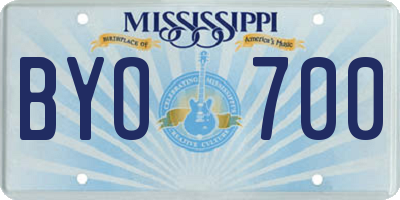 MS license plate BYO700