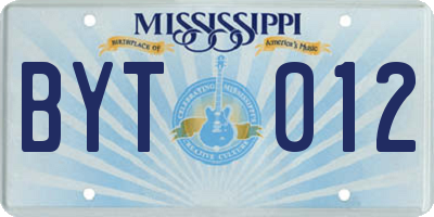 MS license plate BYT012