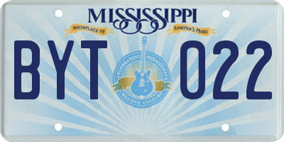 MS license plate BYT022