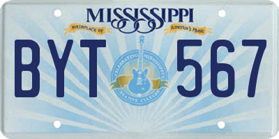 MS license plate BYT567