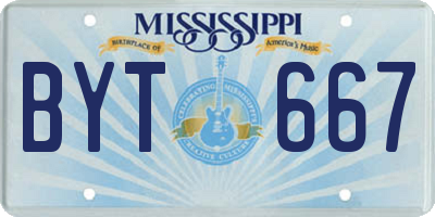 MS license plate BYT667