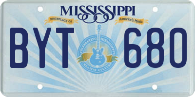 MS license plate BYT680