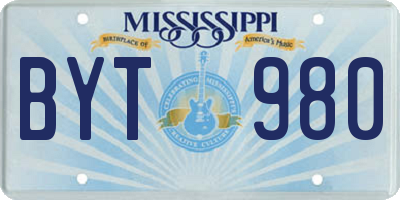MS license plate BYT980