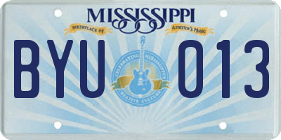 MS license plate BYU013