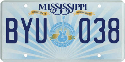 MS license plate BYU038
