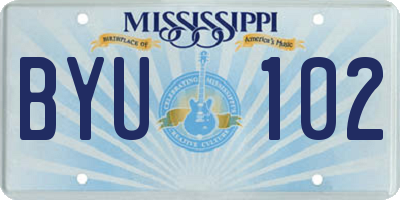 MS license plate BYU102
