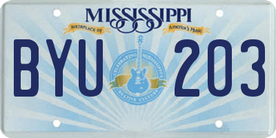 MS license plate BYU203
