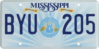 MS license plate BYU205
