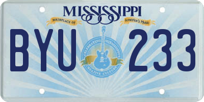 MS license plate BYU233