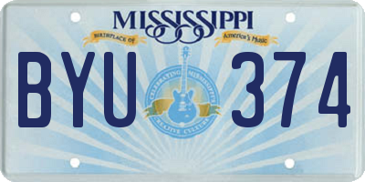 MS license plate BYU374